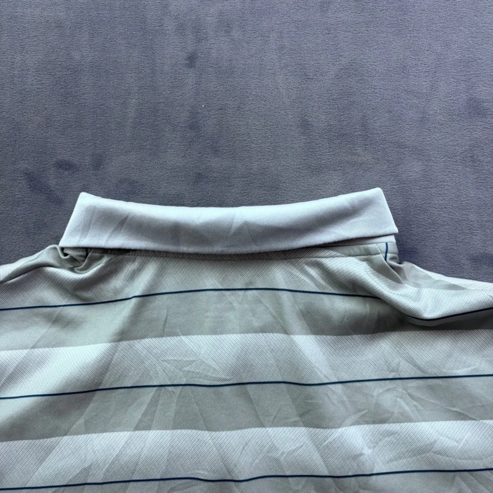 Adidas Mens Golf Polo Shirt Grey White Striped Short Sleeve Performance Large